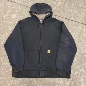 Vintage Carhartt Zip Up Hoodie Black Faded Distressed 2XL